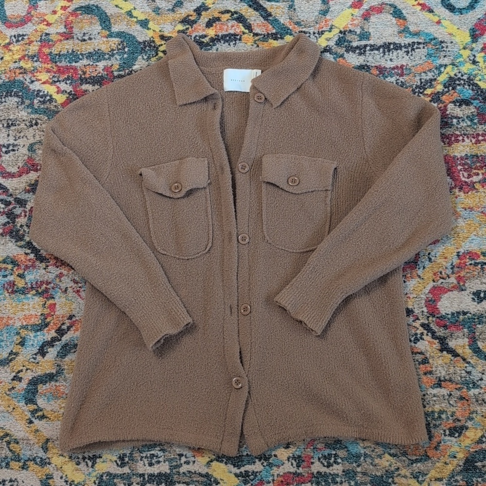 All : Row M Camel Brown Button Up Shacket